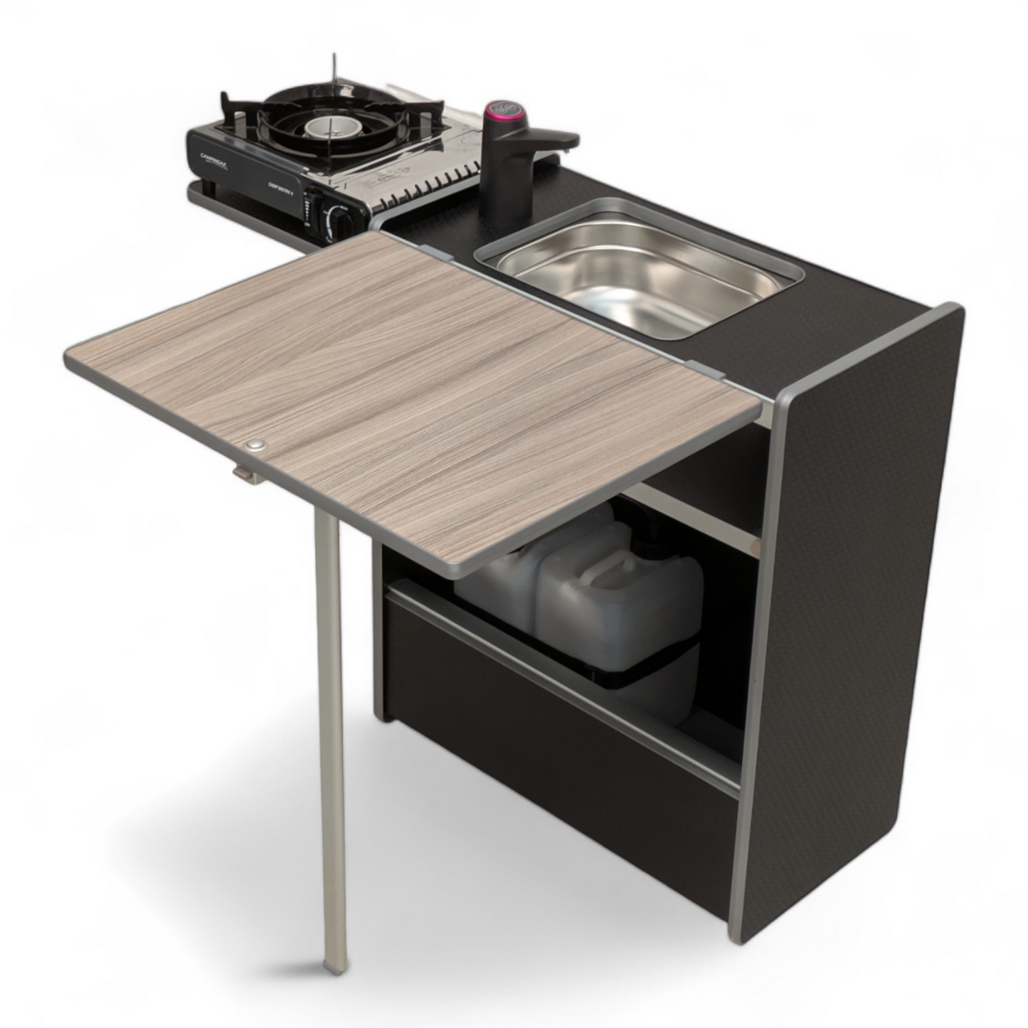 Vangear Nano-Pod 2.2 campervan kitchen-Black with Driftwood door