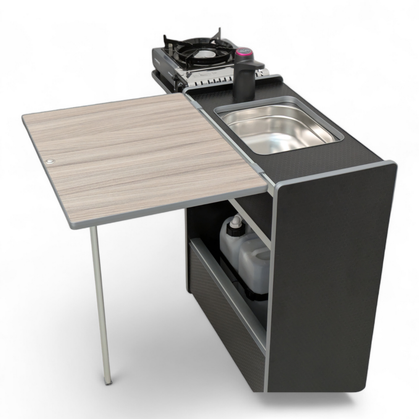 Vangear Nano-Pod 2.2 campervan kitchen-Black with Driftwood door