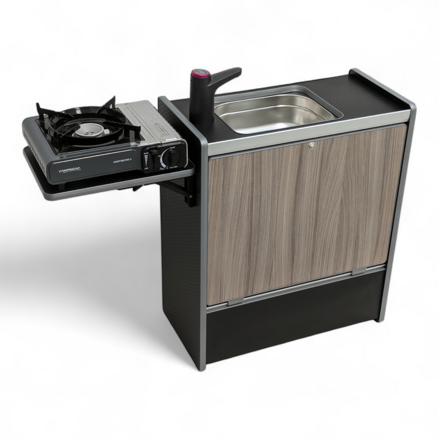 Vangear Nano-Pod 2.2 campervan kitchen-Black with Driftwood door