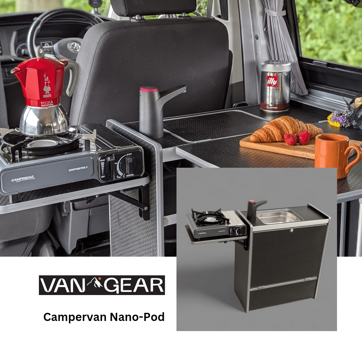 Vangear Nano - Pod 2.2 campervan kitchen - Black with Driftwood door - Vangear - EU