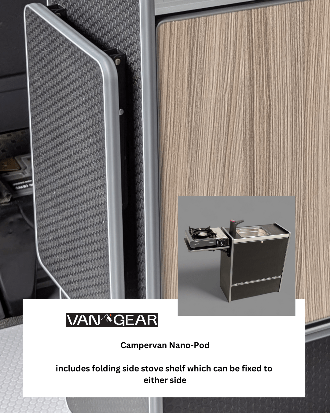 Vangear Nano - Pod 2.2 campervan kitchen - Black with Driftwood door - Vangear - EU