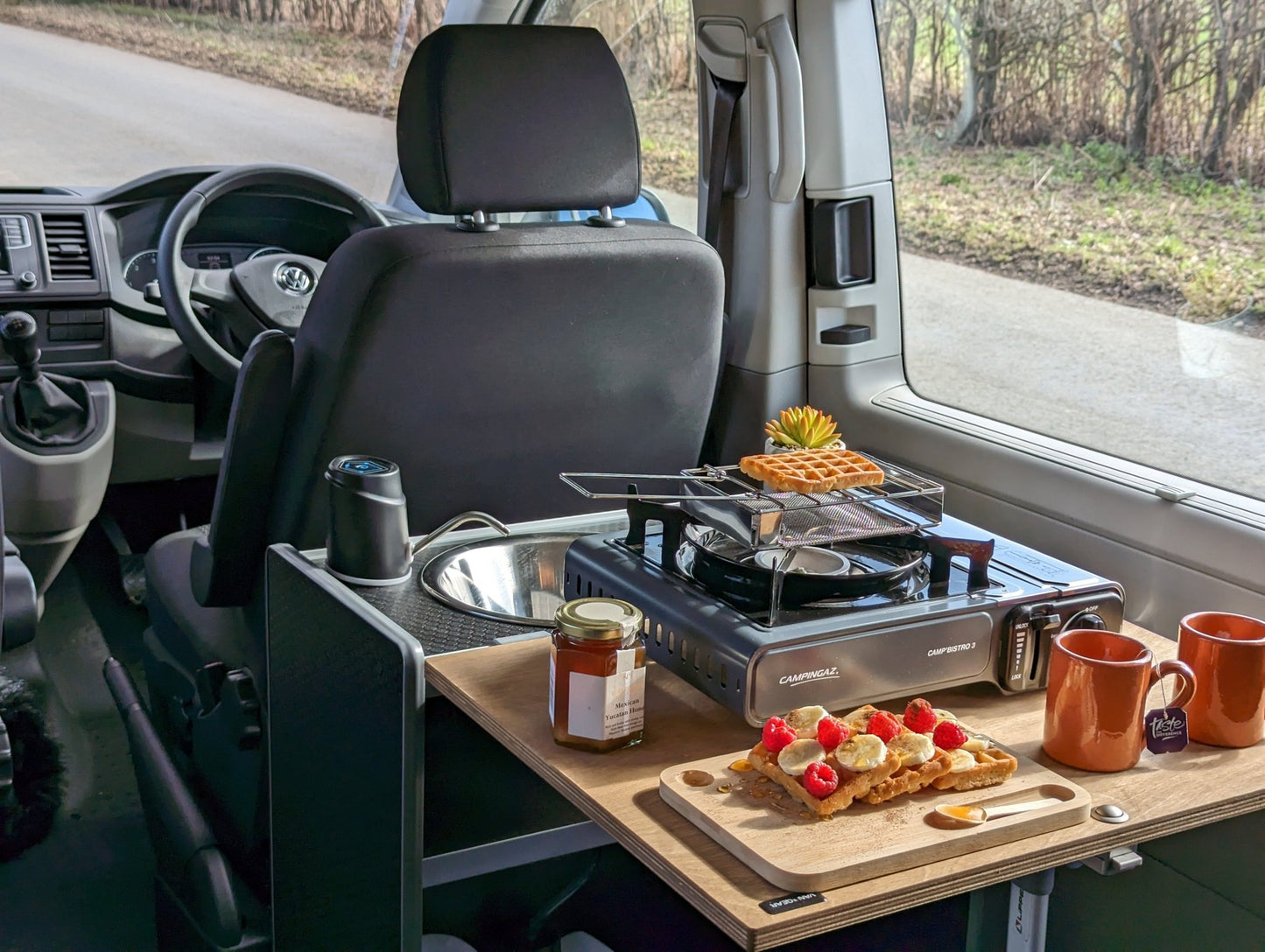 Vangear Nano-Pod campervan kitchen-Black with Driftwood door - Vangear-EU