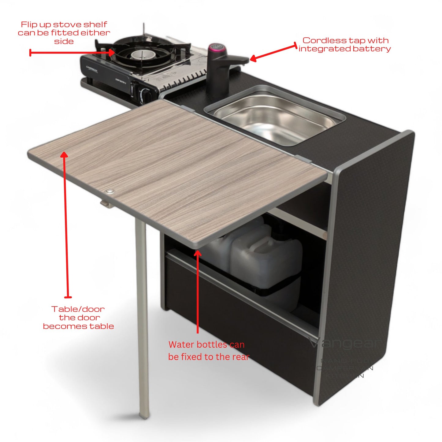 NEW Vangear Nano - Pod 2.2 campervan kitchen - Black with Driftwood door - Vangear - EU