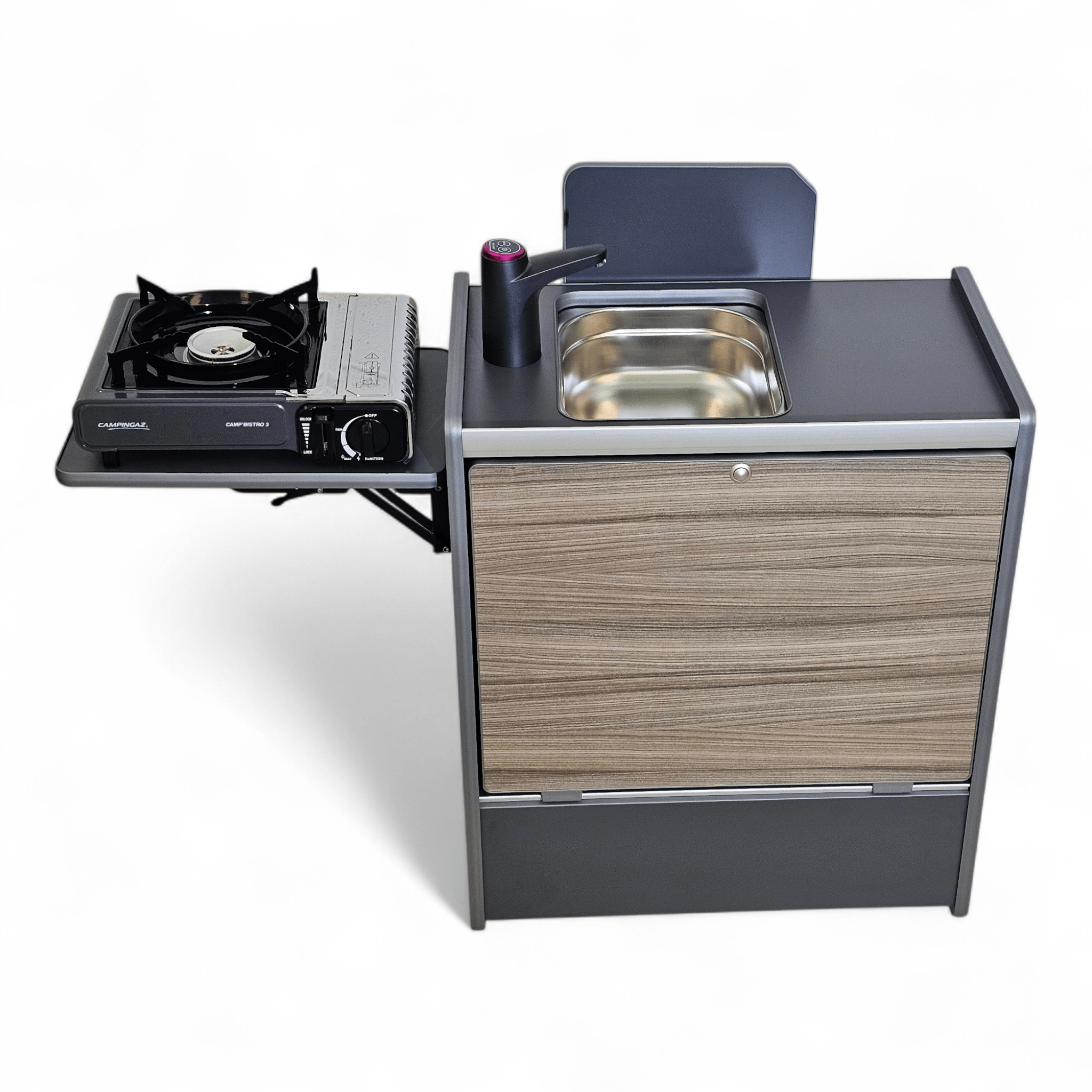 NEW Vangear Nano - Pod 3.0 campervan kitchen - Grey with Driftwood door (self - assembly kit) - Vangear - EU