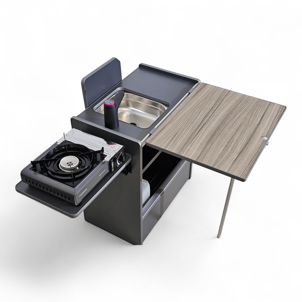 NEW Vangear Nano - Pod 3.0 campervan kitchen - Grey with Driftwood door (self - assembly kit) - Vangear - EU