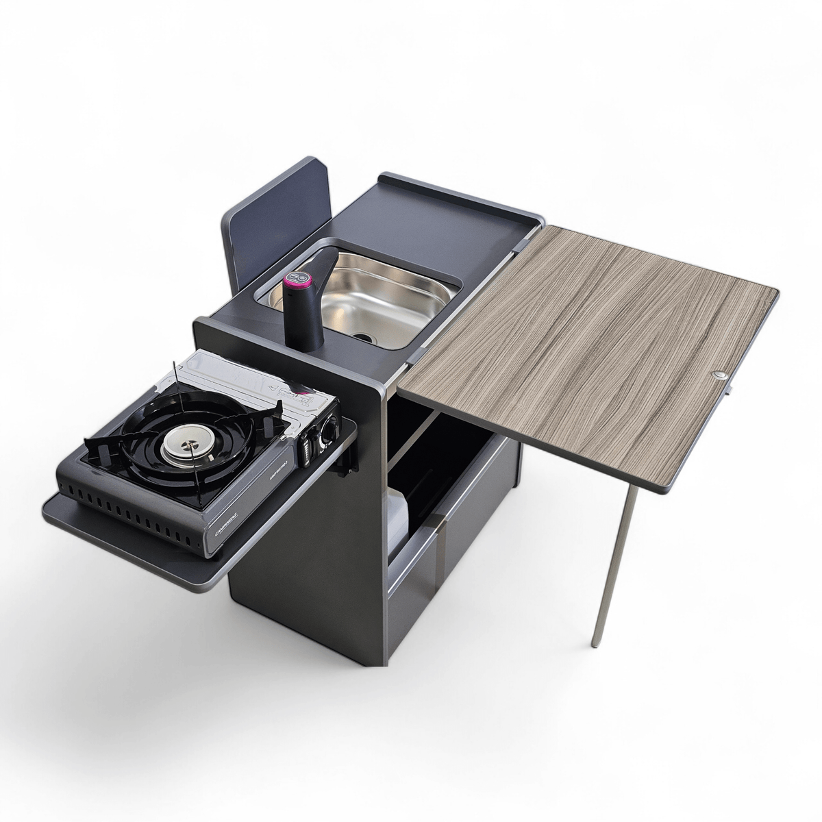 NEW Vangear Nano - Pod 3.0 campervan kitchen - Grey with Driftwood door (self - assembly kit) - Vangear - EU