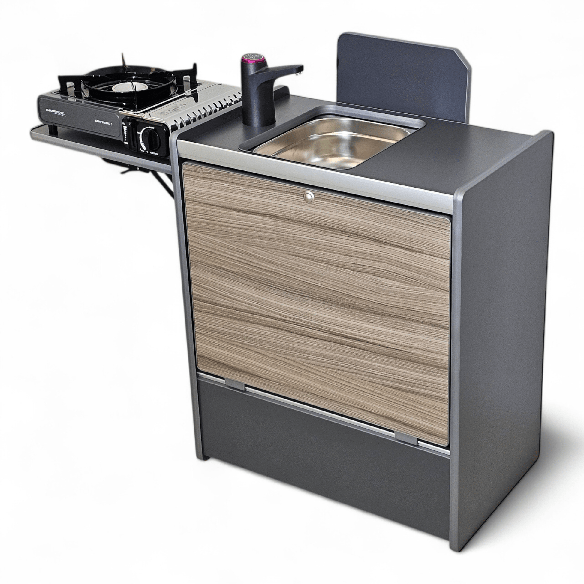 NEW Vangear Nano - Pod 3.0 campervan kitchen - Grey with Driftwood door (self - assembly kit) - Vangear - EU
