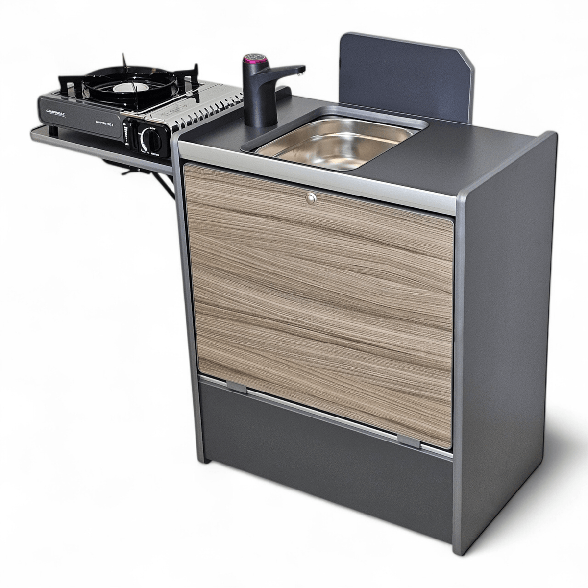 NEW Vangear Nano - Pod 3.0 campervan kitchen - Grey with Driftwood door (self - assembly kit) - Vangear - EU