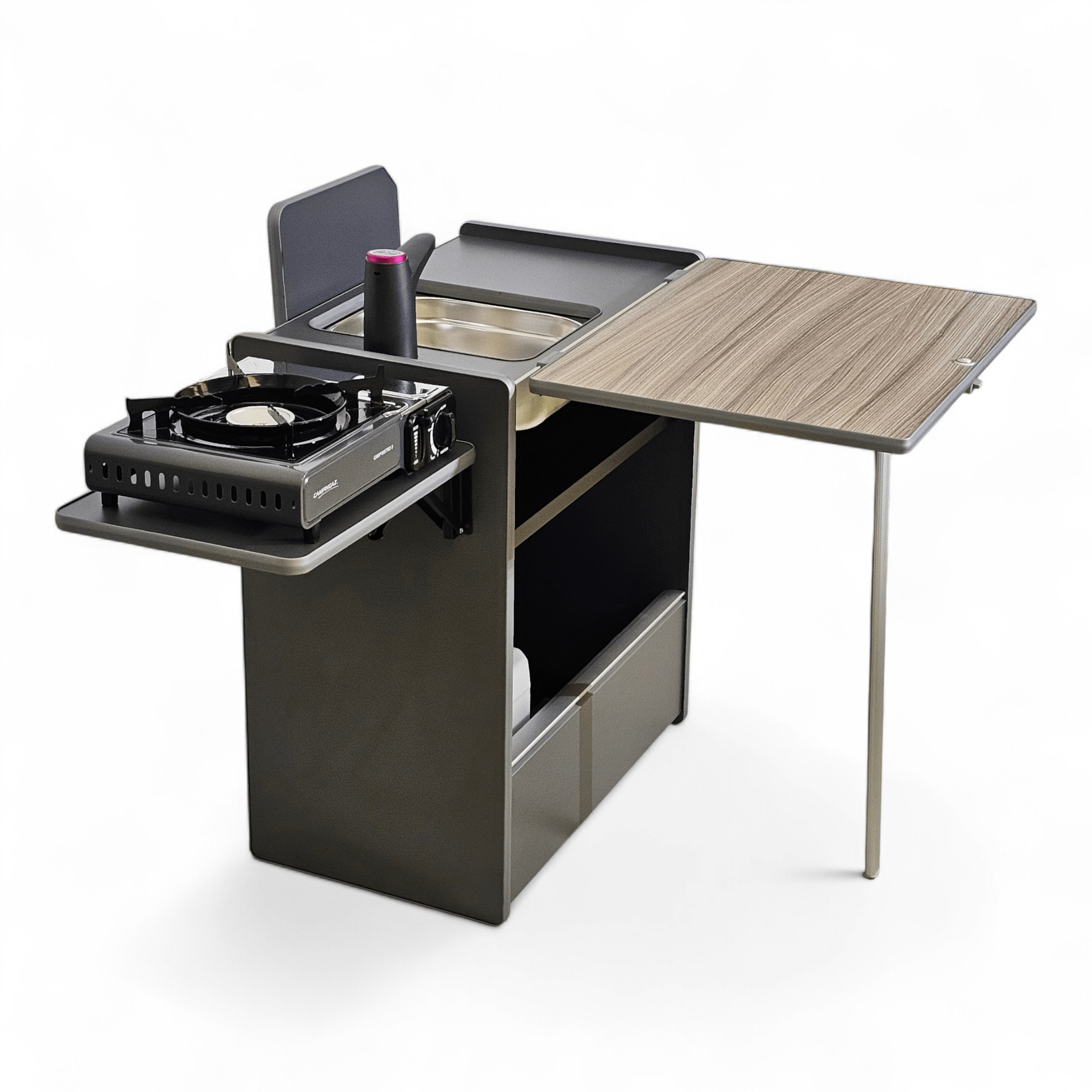 NEW Vangear Nano - Pod 3.0 campervan kitchen - Grey with Driftwood door (self - assembly kit) - Vangear - EU