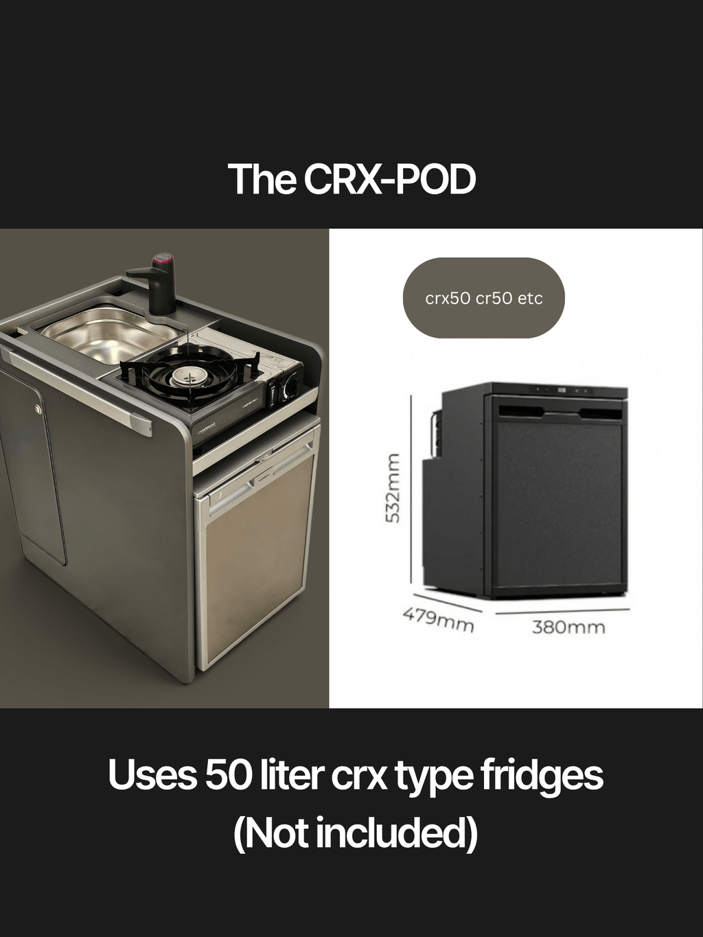 Vangear CRX-Pod 2.3 (OLD SHAPE) Campervan Pod (Fridge NOT included) Carbon Grey (fully assembled) - Vangear-EU