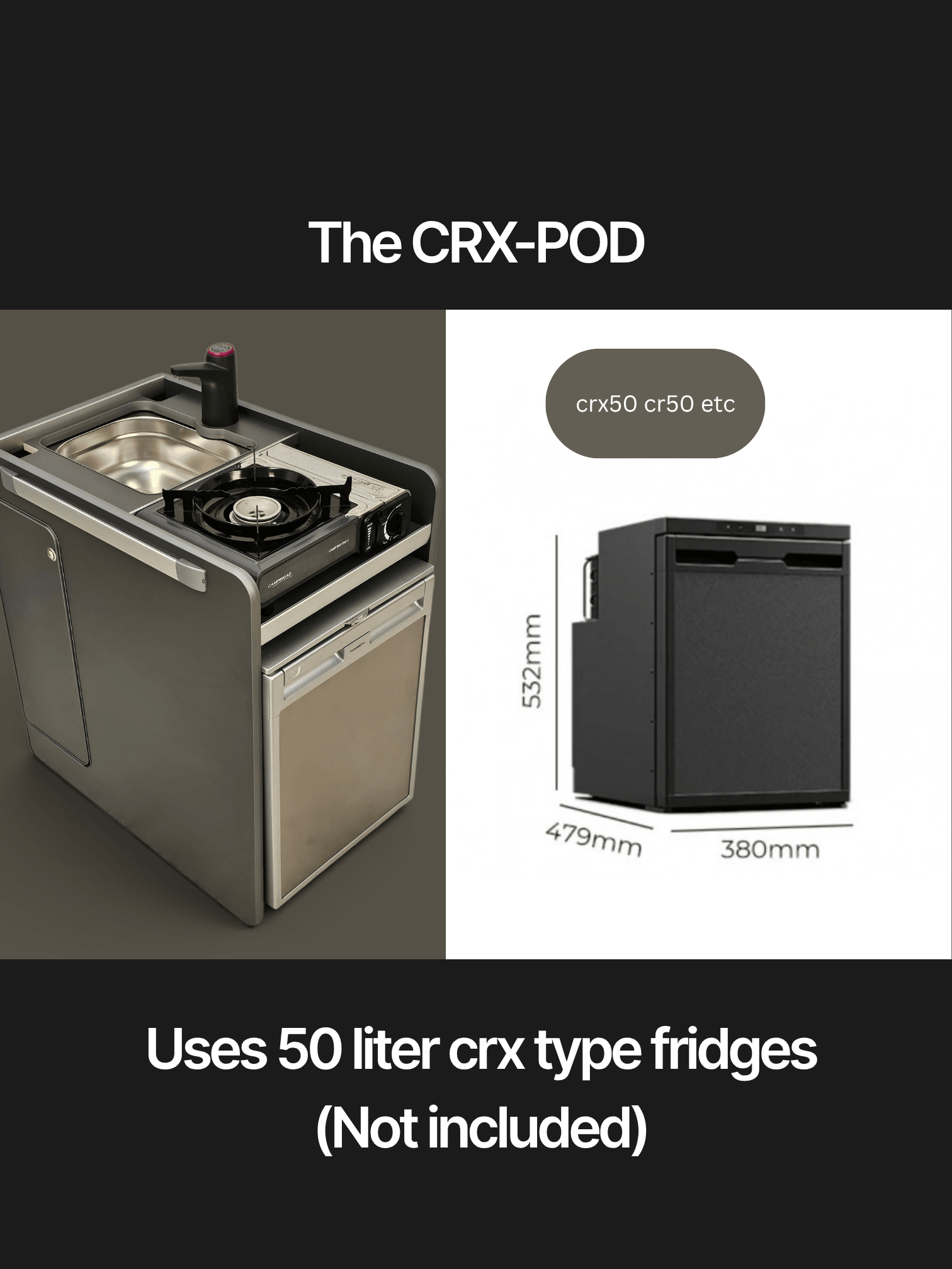Vangear CRX-Pod 2.3 (OLD SHAPE) Campervan Pod (Fridge NOT included) Carbon Grey (fully assembled) - Vangear-EU