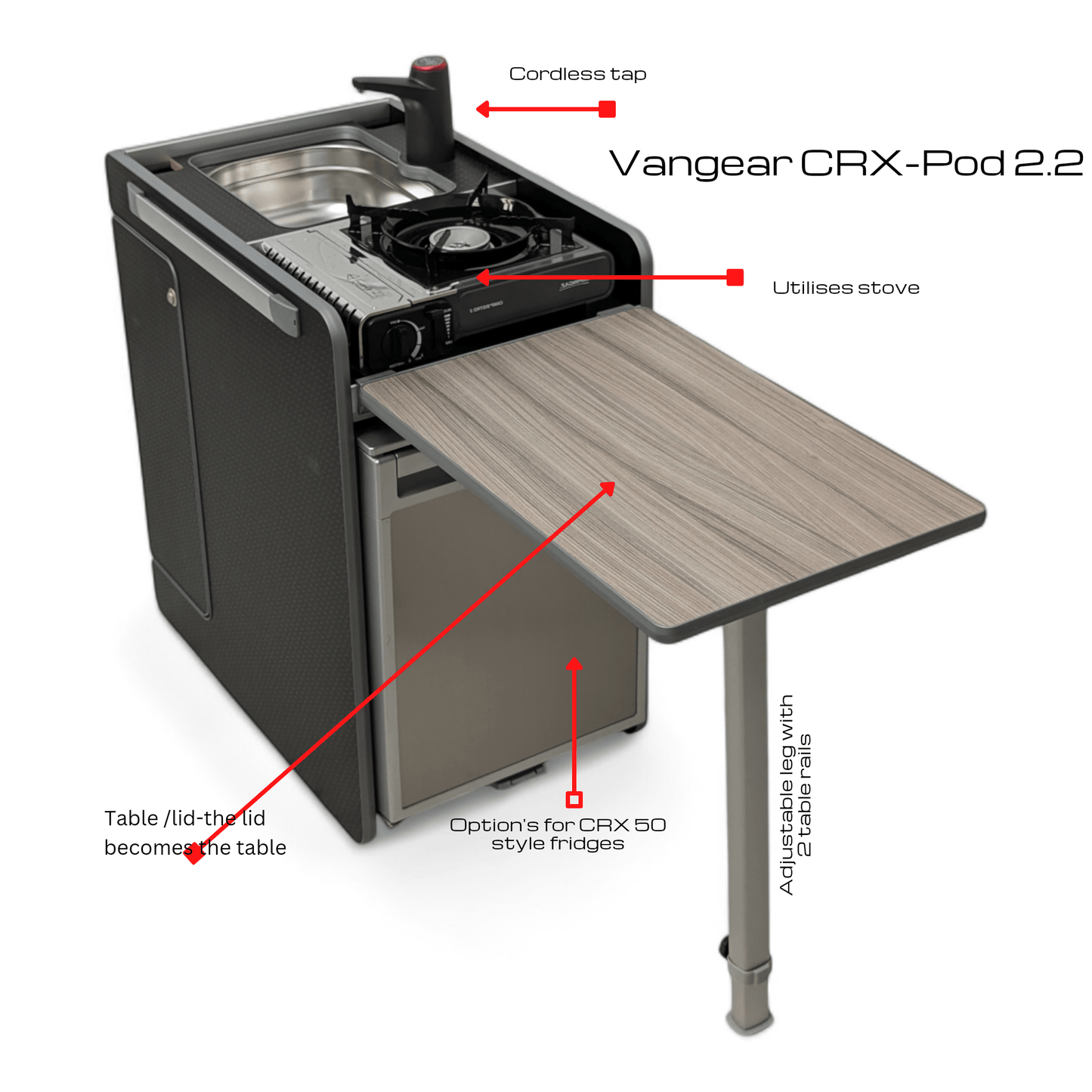 Vangear CRX - Pod Campervan Pod (Fridge NOT included) Black/Black table - Vangear - EU