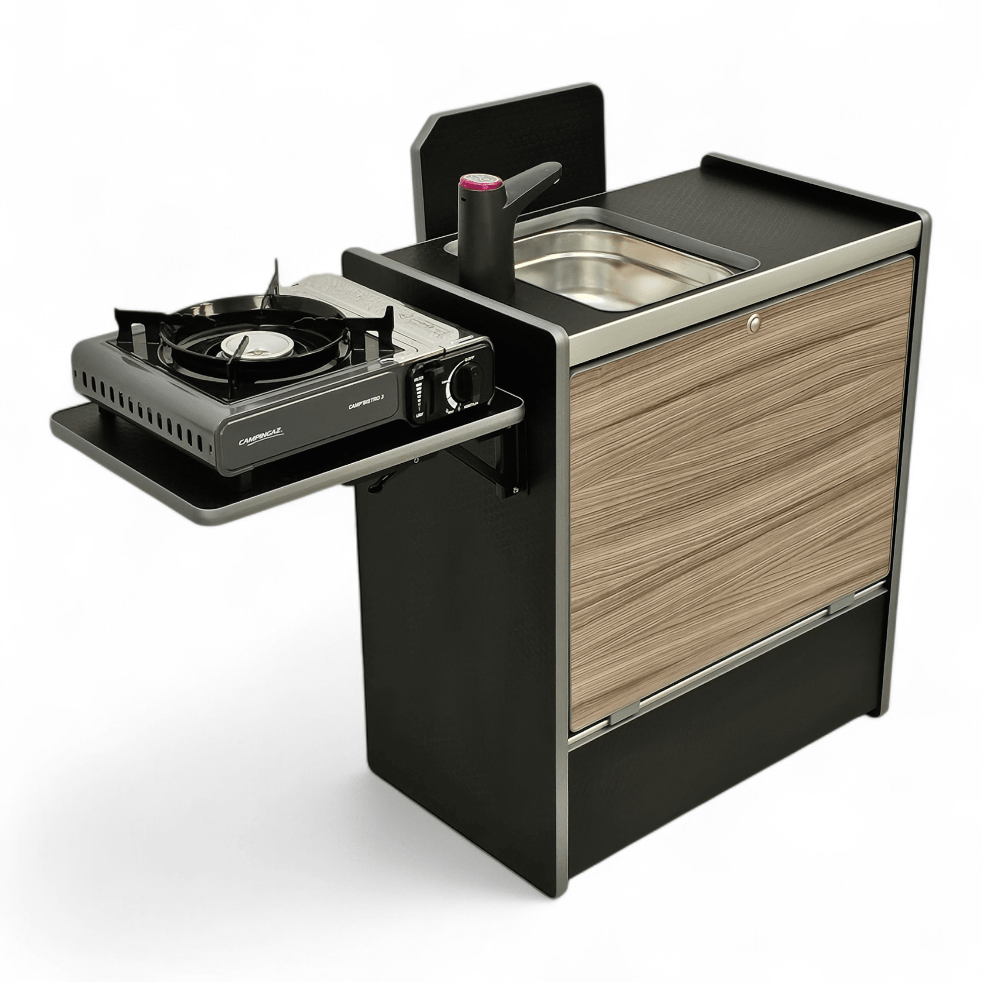Vangear Nano - Pod NEW 3.0 campervan kitchen - Black with Driftwood door (easy self - assembly) - Vangear - EU