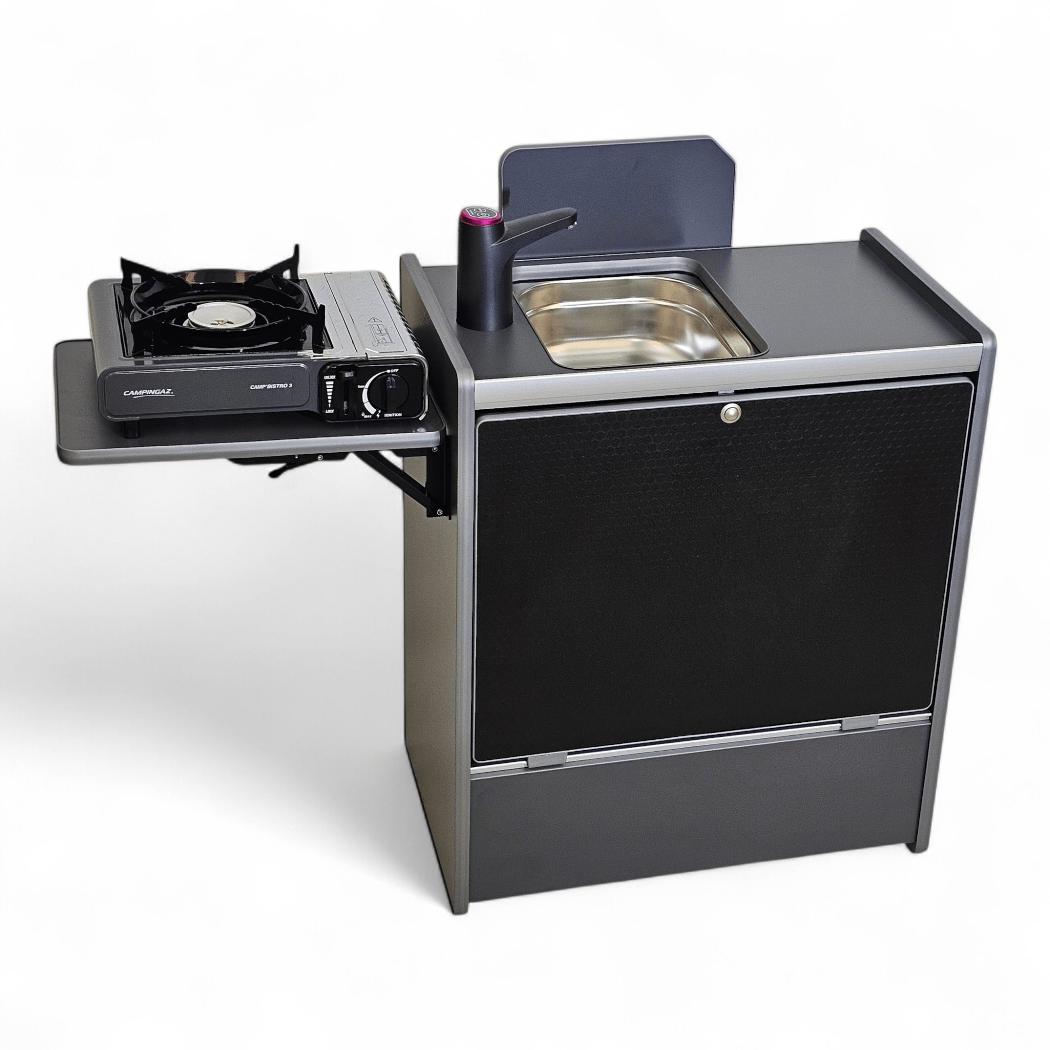 Vangear Nano - Pod NEW 3.0 campervan kitchen - Grey with Black door (easy self - assembly kit) - Vangear - EU