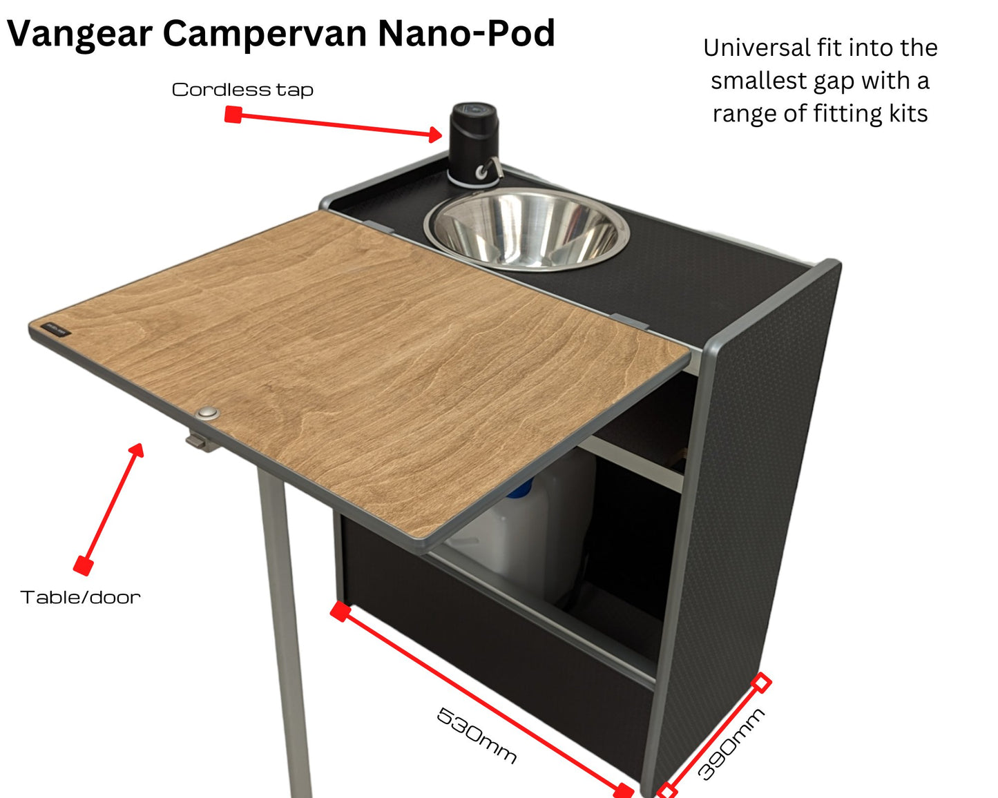 Vangear Nano-Pod campervan kitchen-Black with Bamboo door - Vangear-EU