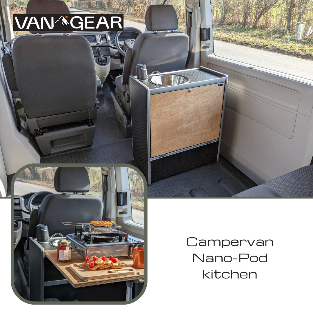 Vangear Nano-Pod campervan kitchen-Black with Driftwood door - Vangear-EU